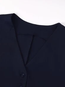 SHEIN EZwear 女款素色百褶商務西裝背心 秋冬款 - 藏蓝色 - 查看 5