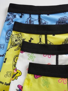 SpongeBob SquarePants | SHEIN 大童男孩卡通印花拼色休閒日常四角內褲 - 彩色 - 查看 4