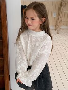 DAZY Pullover Longgar Warna Krem dengan Pola Tekstur Lengan Panjang, Kemeja Rajut Jacquard Musim Gugur untuk Anak Perempuan Muda - Krem - View 5