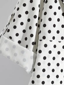 SHEIN Clasi Plus Size Autumn/Winter Lapel Polka Dot Print Pocket Jacket - Black and White - View 5