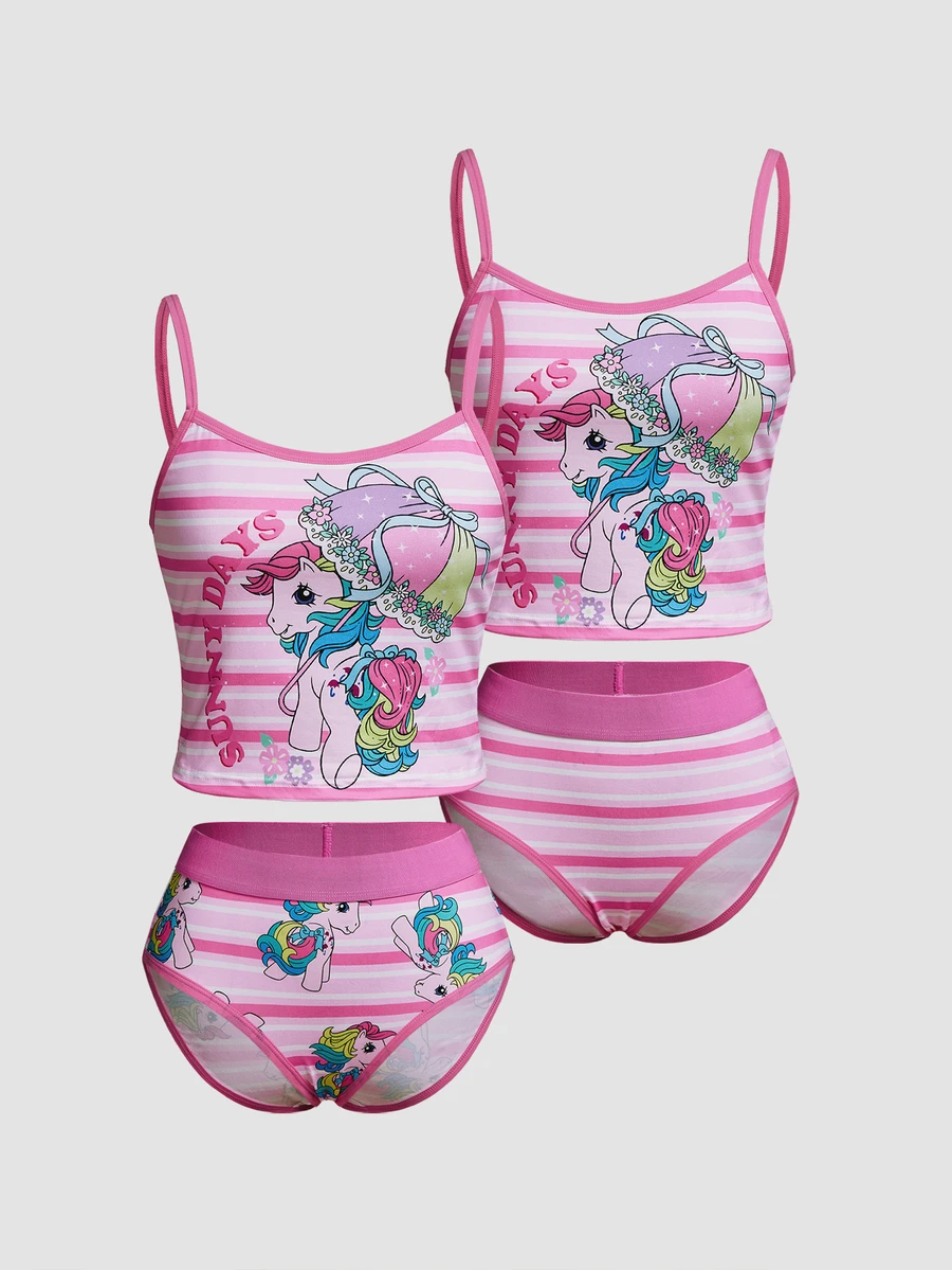 Chillnights My Little Pony X SHEIN طقم كاميسول وسروال داخلي بفيونكة وخطوط وردية 4 قطع - متعدد الألوان - مشاهدة 1
