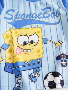 SpongeBob SquarePants | SHEIN Young Boy Letter Cartoon Print Casual Versatile Daily Short Sleeve T-Shirt - Blue - View 4