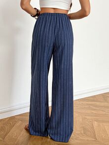 SHEIN Tall Women's Casual Lace-Up Straight Leg Pants, Suitable For Summer Wear - Navy Blue - View 2
