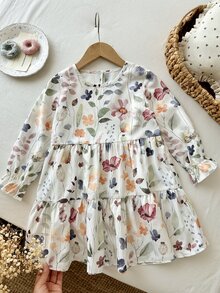 LMoss Kids 女童編織碎花圓領休閒洋裝 - 彩色 - 查看 5