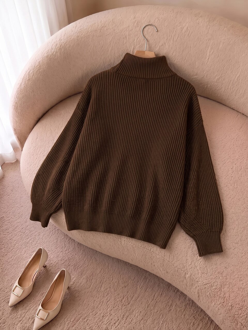 Plus Size Vintage Zipper Half-Placket Long Sleeve Pullover Sweater Winter