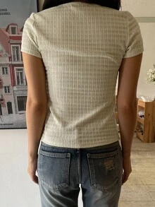 DAZY 女款夏季休閒素色紋理 T 恤 - 黃色 - 查看 6