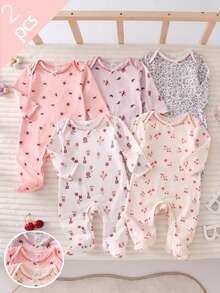 Newborn Baby All-Over Print Casual Daily Home Wear Jumpsuit - Multicolor - View 1