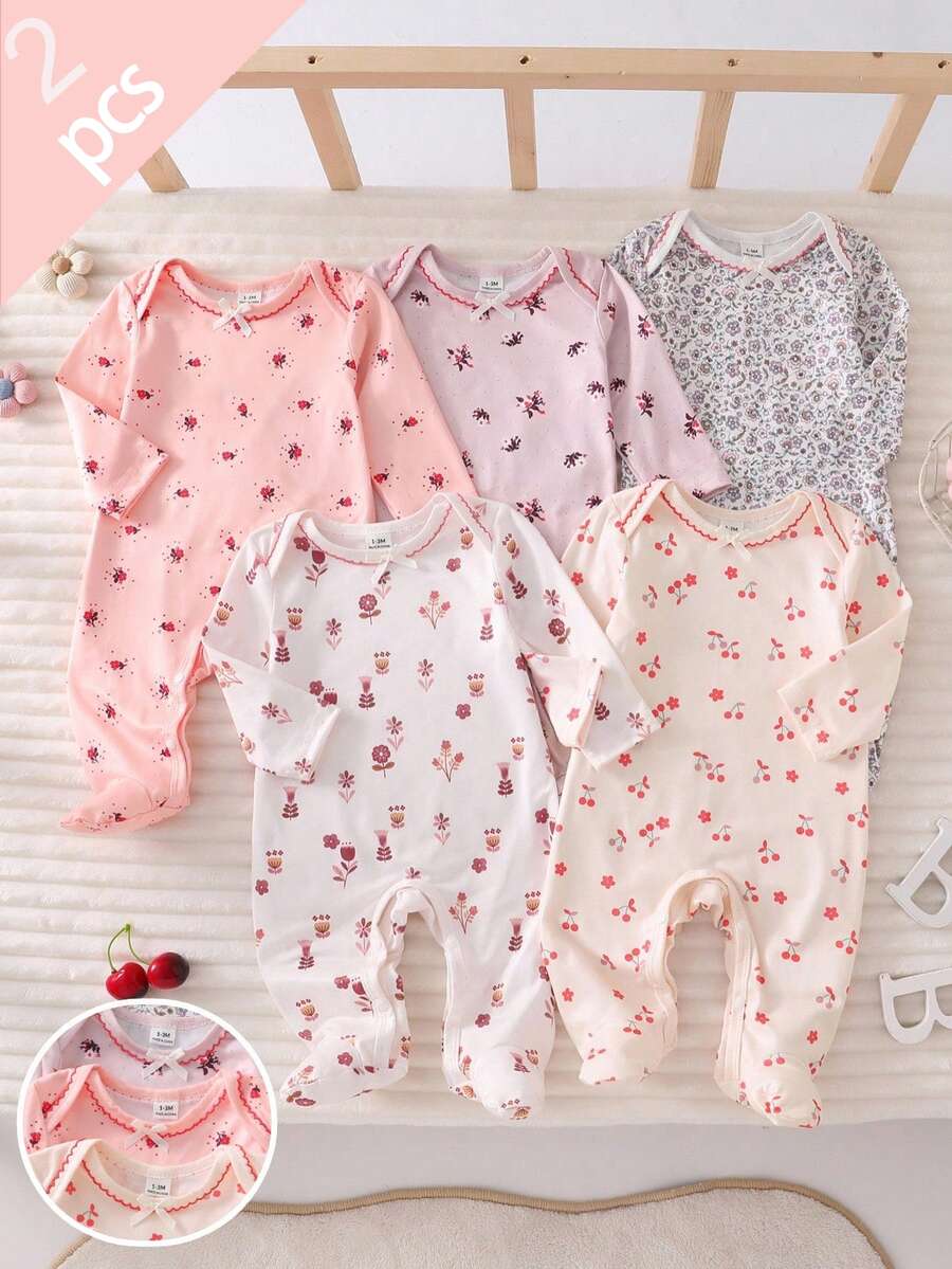 Newborn Baby All-Over Print Casual Daily Home Wear Jumpsuit - Multicolor - View 1