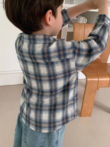 DAZY Young Boys Plaid New Loose Fit Long Sleeve Shirt Top, Autumn Basic Casual Style - Blue - View 3