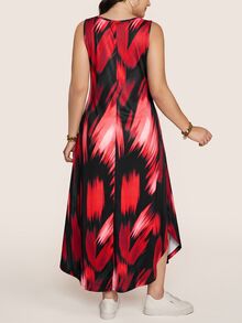 Comfylo Plus Size Casual Printed Colorblock Pocket Dress For Vacation - Multicolor - View 2