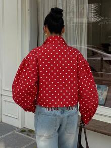 Muchica Spring/Summer Polka Dot Casual Versatile Commute Date Plus Size Jacket - Red - View 2