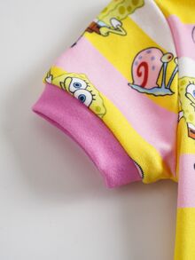 SpongeBob SquarePants | SHEIN Baby Girl Striped Short Sleeve Top And Long Pants Loungewear Set - Pink - View 5