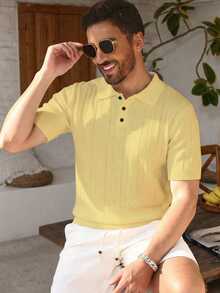 Manfinity Mode European & American New Blogger Style Fashionable Design Mature Casual Men's Pullover Knit Sweater, White Knit Top - Light Yellow - View 6