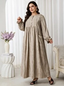 Al Najma Plus Size Women's Arabian Dress - Apricot - View 5