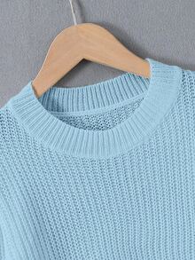 SHEIN Tween Girl Autumn Casual Solid Color Cropped Sweater - Baby Blue - View 3