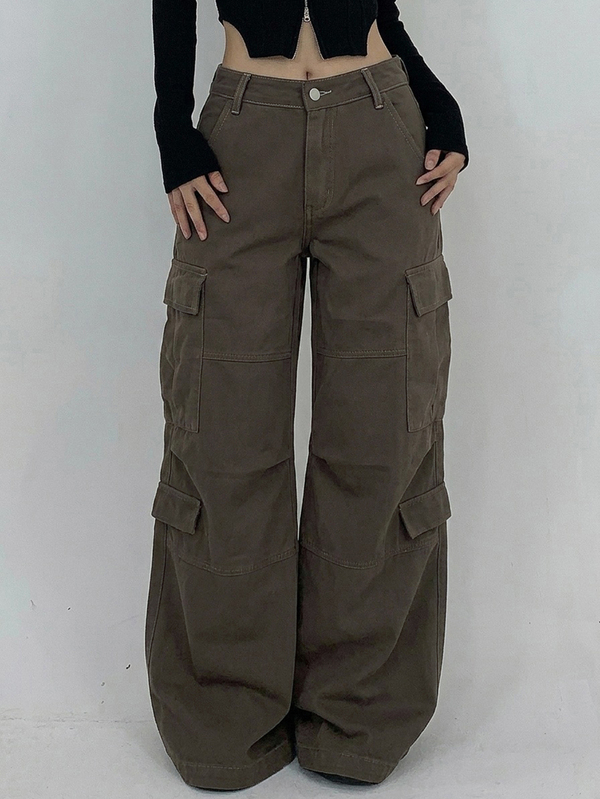 DAZY Jeans cargo de camuflaje para mujer otoño