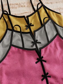 Softscene 女款蝴蝶結裝飾細肩帶上衣與短褲居家服套裝 - 彩色 - 查看 3