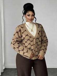 Maweii Plus Size Autumn/Winter Casual Commute Cardigan - Khaki - View 4
