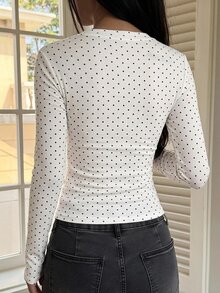 DAZY 女款波點休閒修身內搭性感休閒套頭T恤 秋季 - 米色 - 查看 3