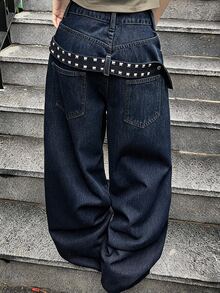 DAZY Women's Washed Heavy-Duty Korean Style Loose Fit Jeans - Dark Wash - View 2