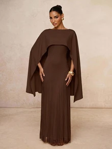 Lumalex Women's Elegant Shawl Collar Tassel Hem Dress For Evening Party - Brown - View 6