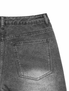 Manfinity Denimwave 男士街頭風哥德式十字印花黑白對比丹寧喇叭牛仔褲 - 灰色 - 查看 4