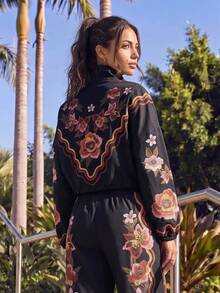 CAJUNI Women's Long Sleeve Zip-Up Floral Print Sports Jacket - Multicolor - View 2
