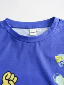 SpongeBob SquarePants | SHEIN 1pc Fun Casual Style Cartoon Print Tween Boy T-Shirt - Blue - View 3