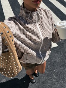 Muchica Women's Plaid Casual Versatile Daily Long Sleeve Jacket - Brown - View 5