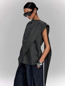 LYSMO Women's Fashion Commute Wrap Thin Blazer - Dark Grey - View 7