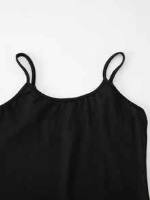 SHEIN Kids Tween Girl Solid Color Knitted Fitted Casual Camisole Tank Top 2pcs Pieces Set - Black and White - View 5