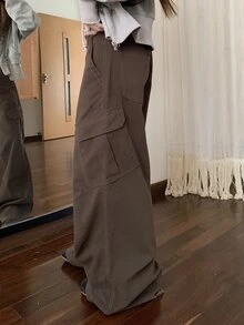 DAZY Women's Cargo Pocket Wide Leg Loose Casual Denim Jeans Fall - Olive Green - View 1