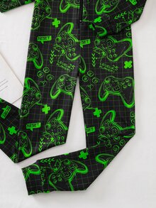 Boys' Game Console Neon Colorful Pattern Front Zipper Long Sleeve Long Jumpsuit Snug Fit Loungewear - Multicolor - View 8