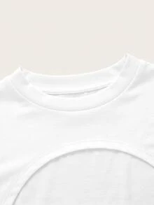 SHEIN ICON 夏季休閒純色短版上衣 - 白色 - 查看 3