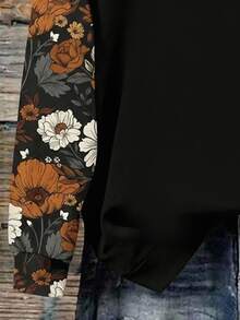 EMERY ROSE 休閒浪漫花卉印花大尺碼女款秋冬落肩袖黑色運動衫 - 彩色 - 查看 3
