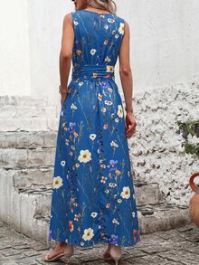 SHEIN Clasi 復古碎花寬腰長洋裝，適合夏季穿著 - 藏蓝色 - 查看 2
