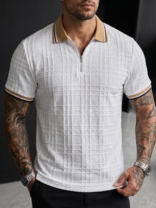 Manfinity CasualCool 男士夏季休閒拼接色短袖 Polo 衫 - 白色 - 查看 3