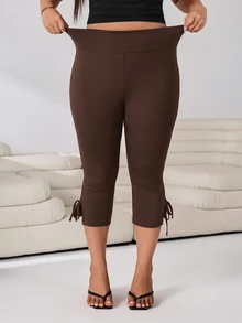 Solflare Chocolate Brown Plus Size Fitted Cropped Leggings - Chocolate Brown - View 3