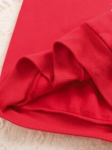 Kids Tween Boys Christmas Hat Print Thickened Crew Neck Long Sleeve Thermal Lined Autumn Winter Sweatshirt, Parent-Child Matching - Red - View 9