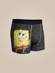SpongeBob SquarePants | SHEIN Celana Dalam Boxer Pria dengan Motif Huruf Kartun - Hitam - View 2