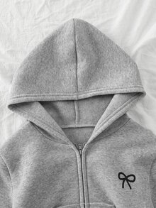 SHEIN 青少年女孩灰色拉鍊連帽衛衣與運動長褲休閒套裝 - 灰色 - 查看 5