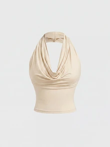 SHEIN MOD Plus Size Women's Solid Color Fitted Tank Top With Multiple Wearing Styles - Apricot - View 9
