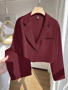 Muchica Rose Red Plus Size Women's Single Button Casual Lightweight Blazer - Rose Red - View 5
