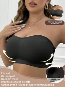 SHEIN Plus Size Bandeau Side-Closure Bra, 1pc - Black - View 3