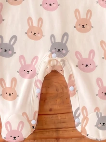 Newborn Home Jumpsuit, Cartoon Pink & Grey Rabbit All-Over Print Baby Long Sleeve Footed Romper, Snap Crotch Newborn Bodysuit, Baby Girl Spring/Autumn Home Sleep & Outdoor Footed Crawler - Multicolor - View 5