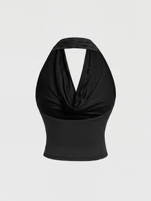 SHEIN MOD Plus Size Women Solid Color Pleated Casual Versatile Daily Wear Top - Dark Grey - View 2
