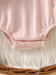 SHEIN Newborn Baby Girls Romper Bodysuit Cute Sweet Elegant Pink Bow Ruffle Eyelet Lace Long Sleeve Birthday Party Winter Autumn Fall Style Solid - Baby Pink - View 5