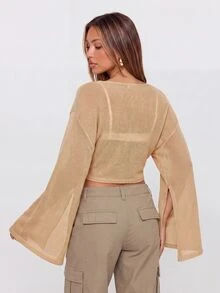 Avantive Sweater Crop Lengan Cape Warna Polos untuk Wanita, Cocok untuk Pergi Keluar, Klub Malam, Musim Gugur, Seksi - Aprikot - View 2