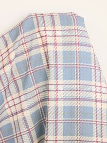 Doze Lane Plus Size Solid Color Long Sleeve Top And Puff Wrinkled Fabric Plaid Print Pants Pajama Set - Multicolor - View 3