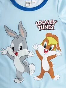 LOONEY TUNES X SHEIN 男嬰圓領長袖休閒連身衣 - 藍色 - 查看 3